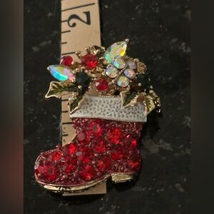 New KJL Kenneth Jay Lane Christmas stocking brooch pin